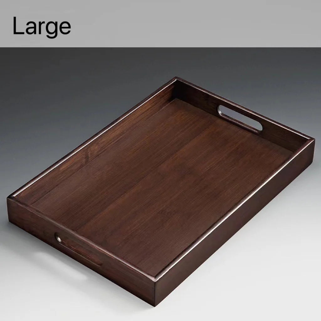 Retro Bamboo  Wooden Rectangular Storage Trays Hotel Dessert Dinner Bread Fruit Food Plate With Handle Home Kitchen Wooden Tray