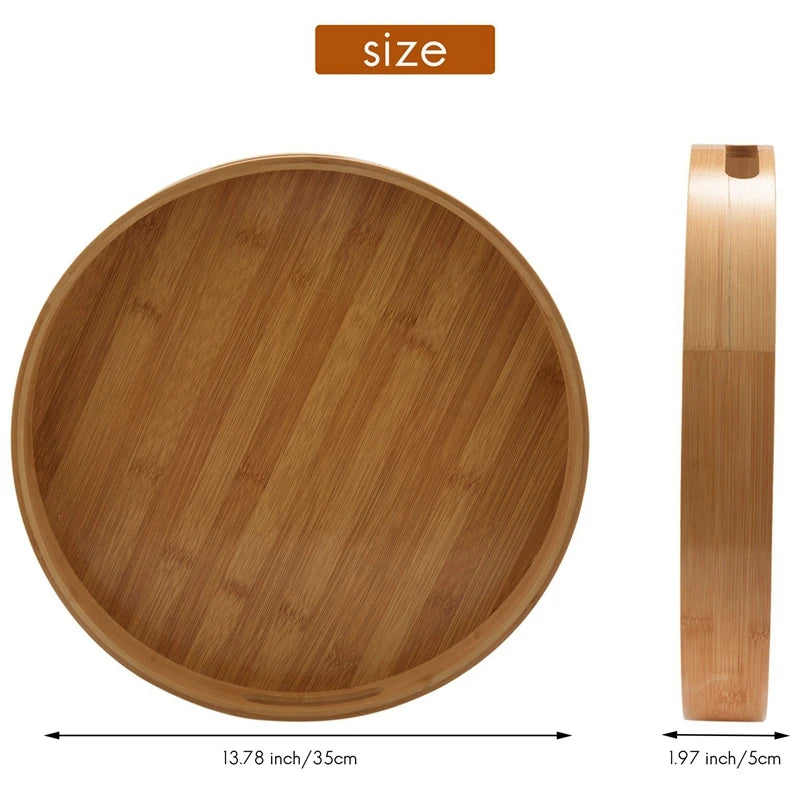Promotion! Round Serving Bamboo Wooden Tray for Dinner Trays Tea Bar Breakfast Food Container Handle Storage Tray 3