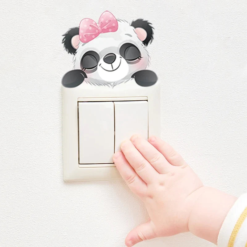 4pcs/set Cute Cartoon Animals Switch Stickers for Kids Room Baby Nursery Room for Switch Panda Elephant Wall Decals Wall Sticker