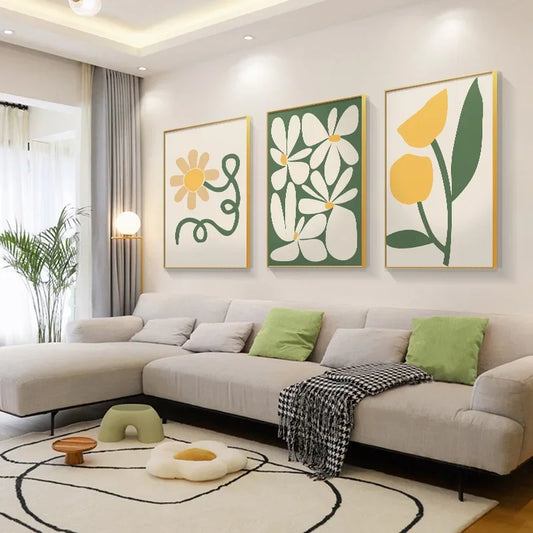 Modern Minimalist Wall Art Korean Yellow Green Flower Canvas HD Canvas Print Poster Home Living Room Bedroom Decoration
