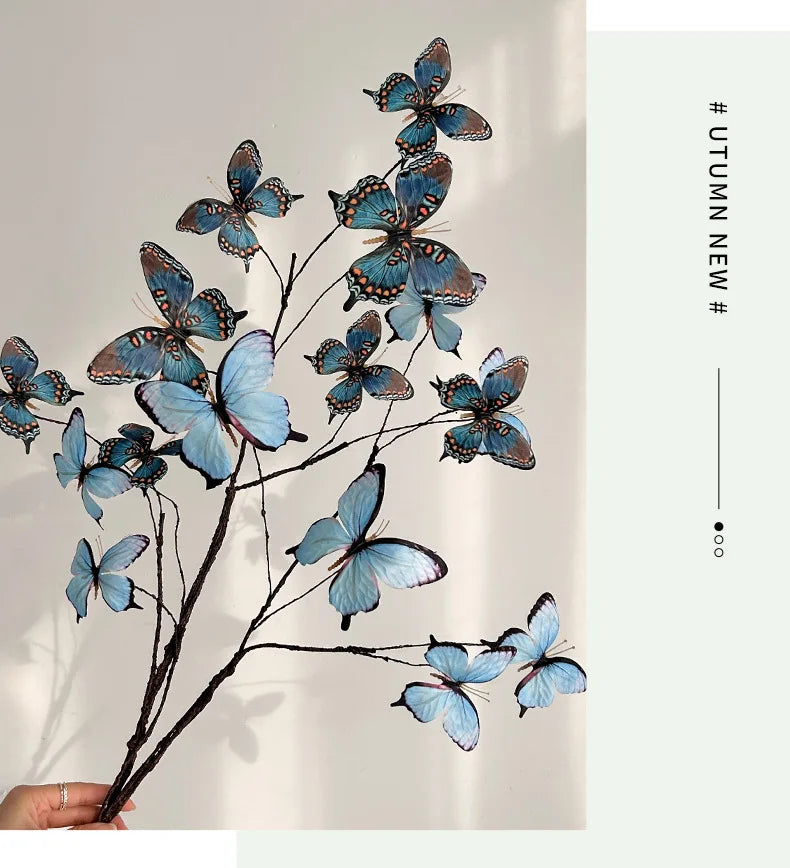 27.6 Inch Artificial Butterfly Flowers with Dried Branches Faux Floral Arrangement for Home Decor Window Display Wedding