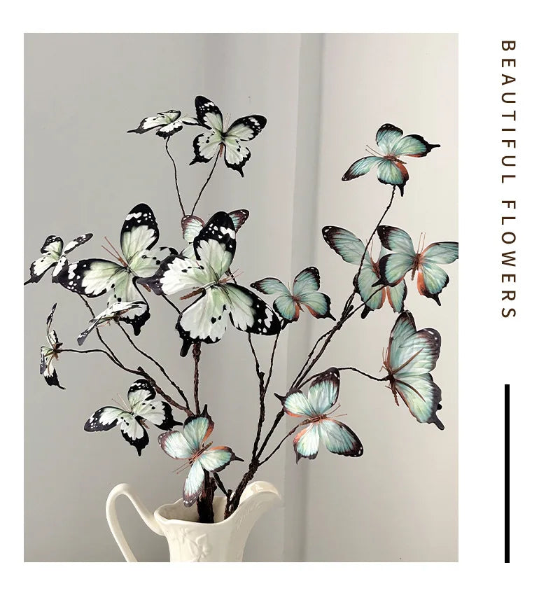 27.6 Inch Artificial Butterfly Flowers with Dried Branches Faux Floral Arrangement for Home Decor Window Display Wedding