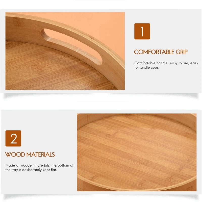 Promotion! Round Serving Bamboo Wooden Tray for Dinner Trays Tea Bar Breakfast Food Container Handle Storage Tray 3