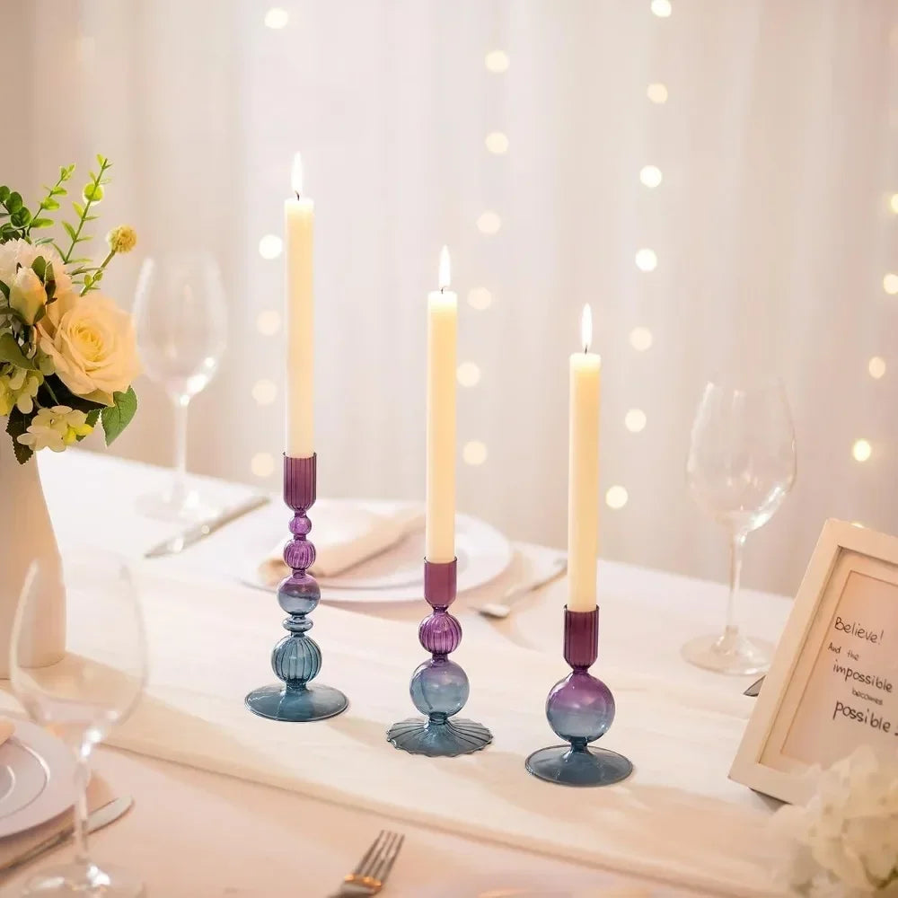 3Pcs/set Glass Candle Holders Crystal Ribbed Candlestick Romantic Wedding Candelabra Home Decor Vase Table Centerpieces Wedding