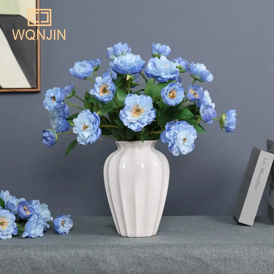 Peony Artificial Flower Fake Flowers Bouquet Branch Pink White Blue for Home Decor House Wedding Decoration indoor Garden