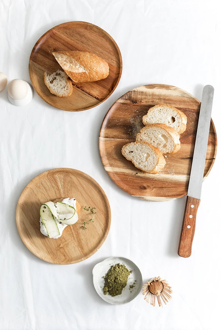 1pc Wooden plate Japanese Acacia Tray Household use Simplicity Desserts Bread Rotundity Tea tray Dim sum dish