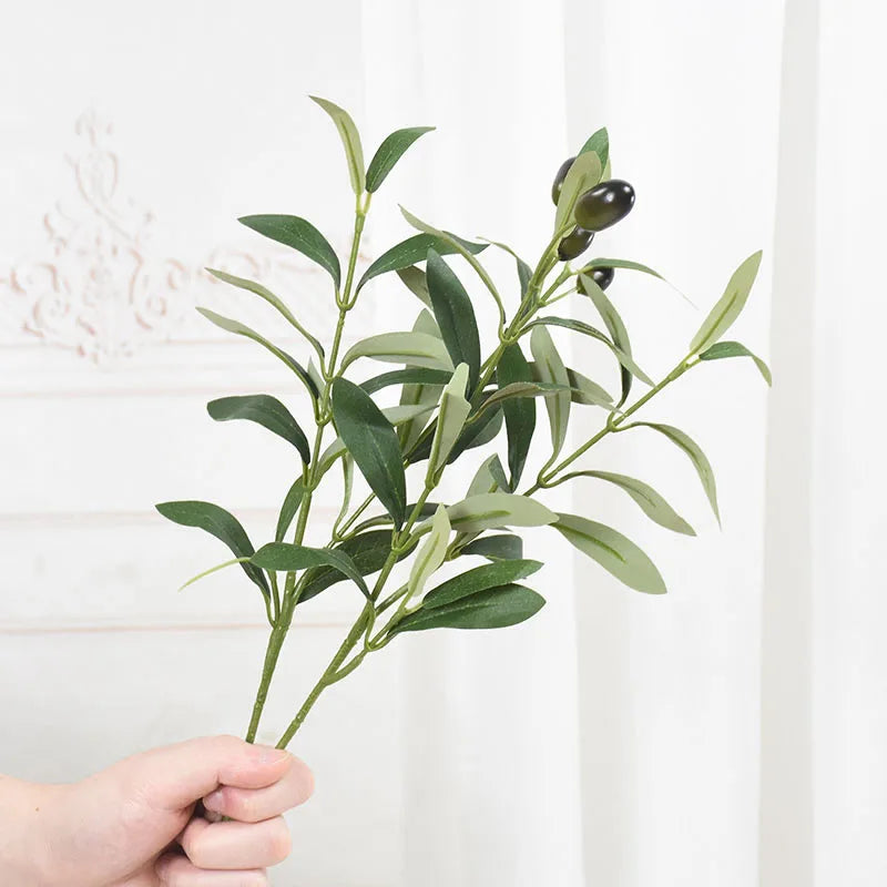 1/3pcs Artificial Olive Leaves Tree Branch Green Plant with Fruit for Home Garden Vase Decoration Wedding Bouquet Silk Flowers