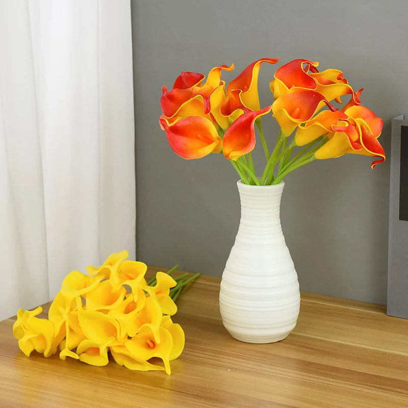 5Pcs White PU Fake Flower Artificial Real Touch Calla Lily For Wedding Bridal Bouquets Home Table Flowers Bouquet Decorations