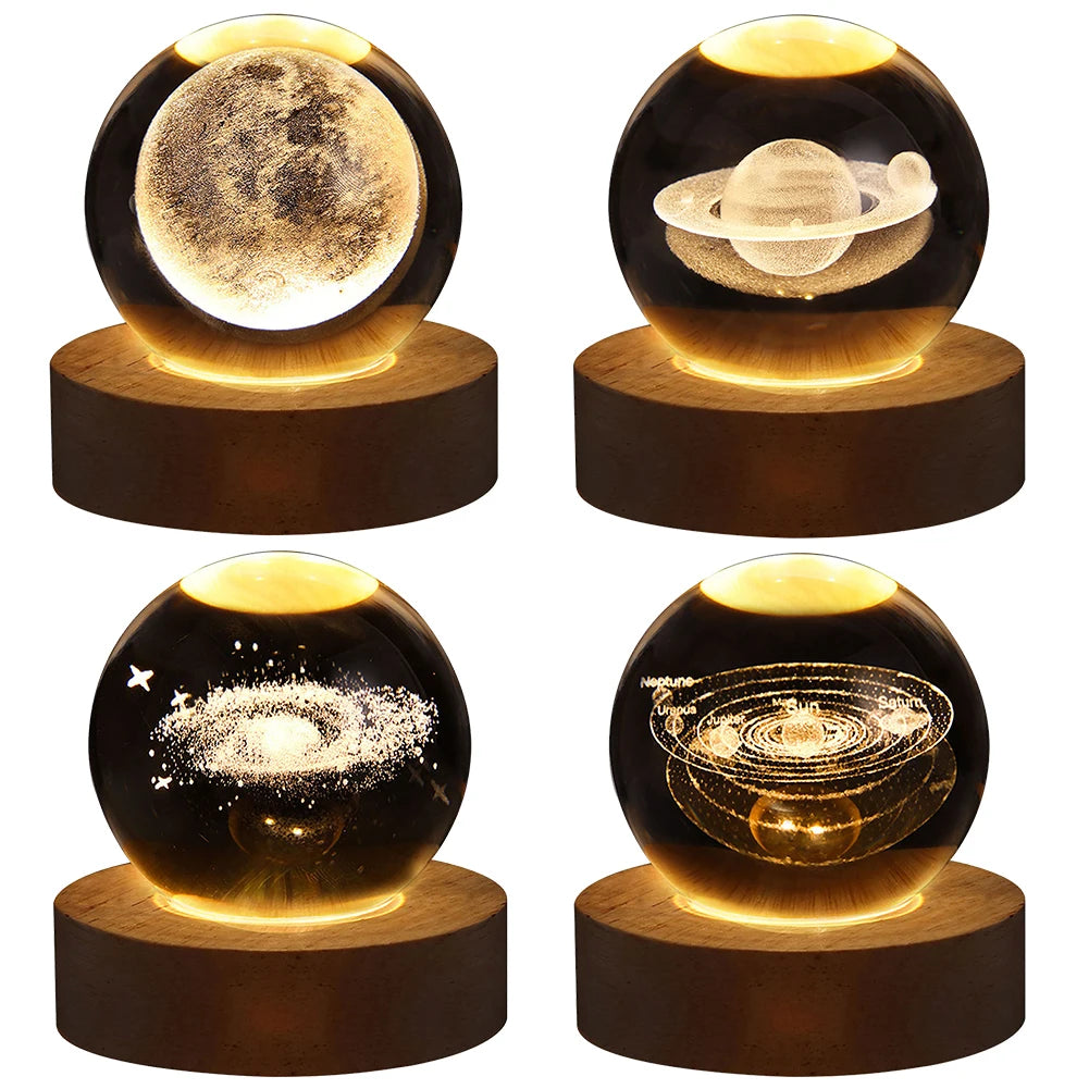 Crystal Ball LED Night Light Glowing Planet Galaxy Solar System Astronaut 3D Moon Table Lamp USB Bedroom Atmosphere Lamp