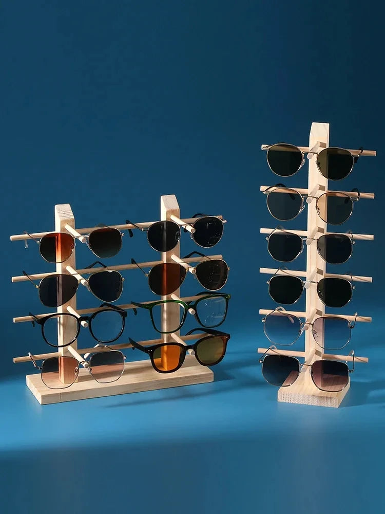 Wooden Eyeglass Storage Rack Household Sunglasses Glasses Display Rack Organizer Perforation-free Multi-functional Desktop