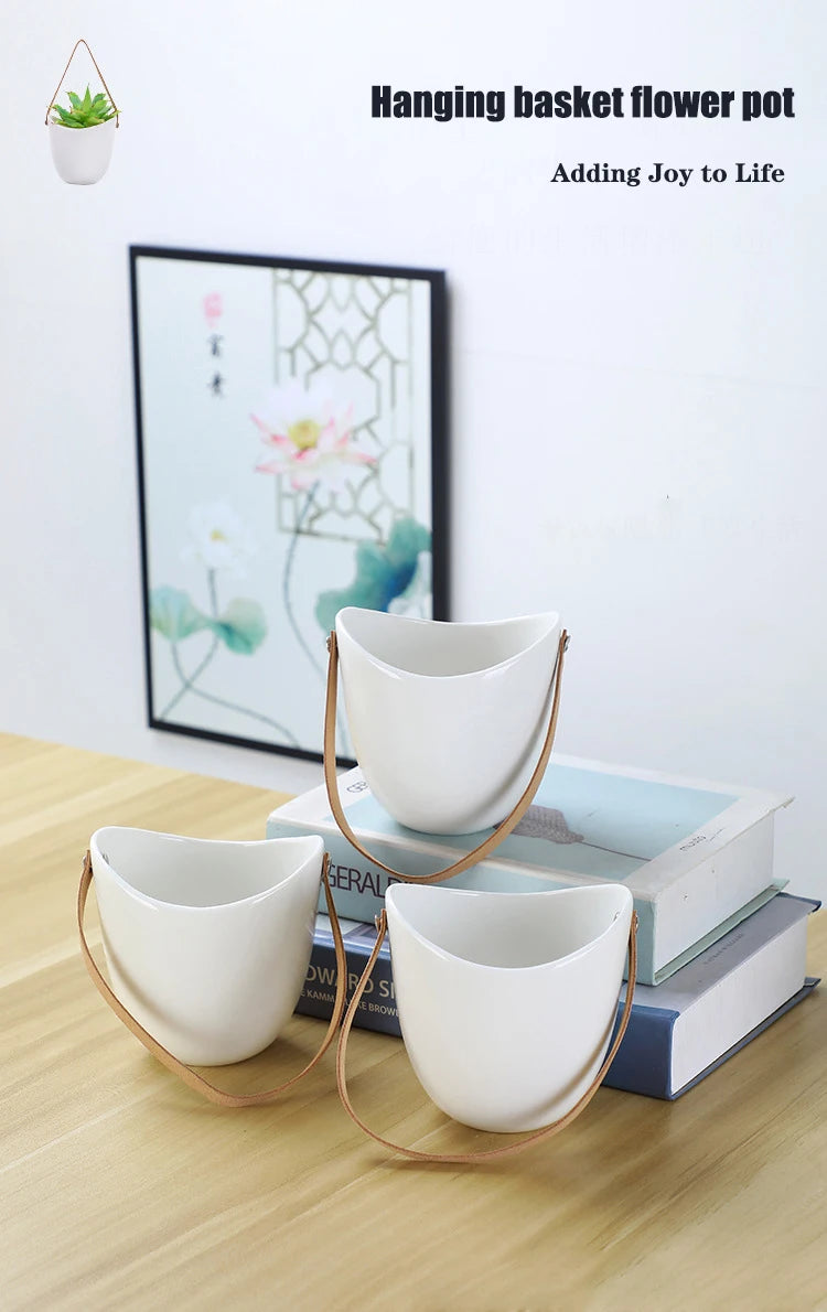 Creative Wall Hanging Flower Plant Pots Succulent Flower Pot Flower Basket White Ceramic Vase Garden Decoration planters