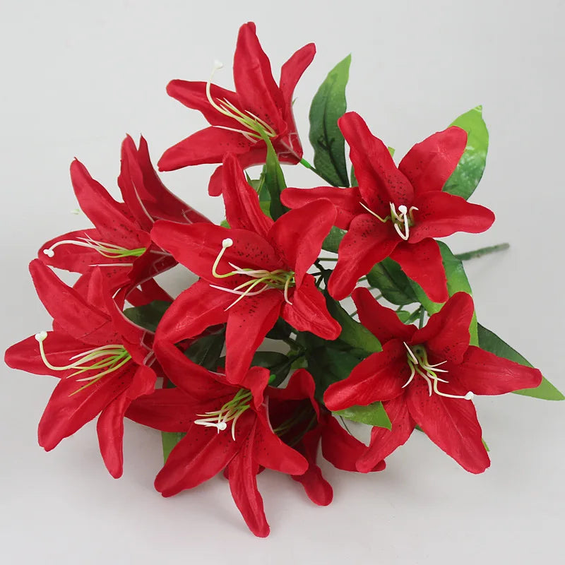 10 Heads Artificial Lily Flowers European Multicolor Fake Bridal Flower Bouquet Wedding Home Party Decoration Flowers