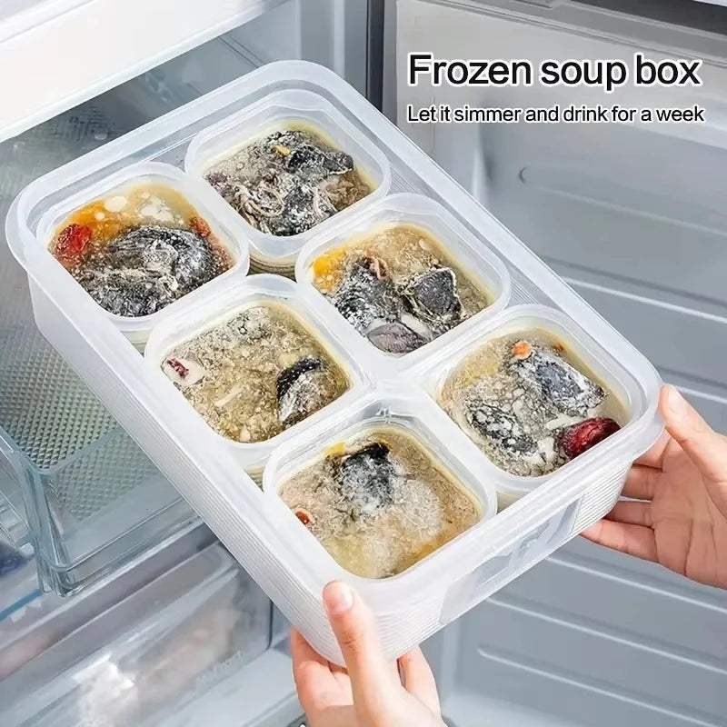 Food Storage Container 6 Grids Vegetable Fruit Fresh-keeping Box with Lid for Refrigerator Kitchen Spice Seasoning Storage Jar