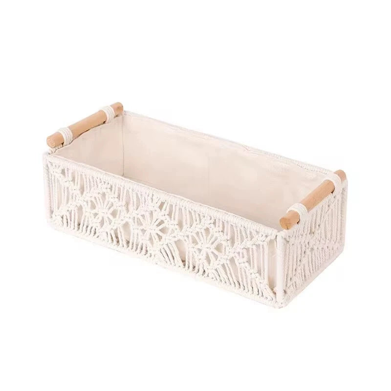 1Pcs Macrame Storage Basket Boho Decor Baskets for Organizing Countertop Toilet Paper Shelf Basket with Handle for Bathroom Bedr