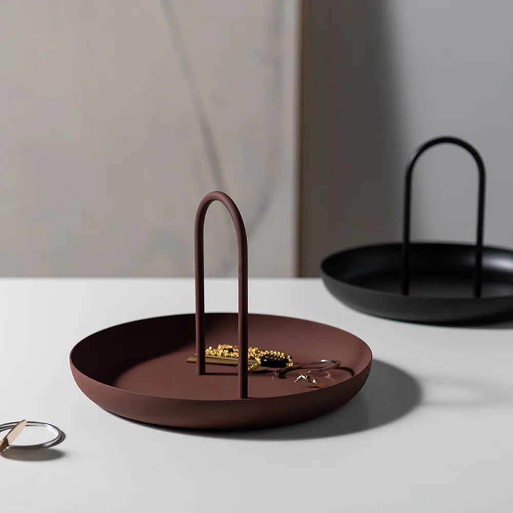 Nordic Tray Round  Portable Tray With Handle for Sundries And Small Objects Desktop Home Decor For Necklace Jewelry Storage