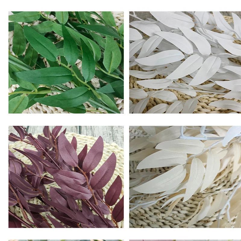 5 Branches Silk Artificial Willow Bouquet Fake Green Leaves Party Wedding Backdrop Decoration Faux Foliage Vine DIY Plant Wreath