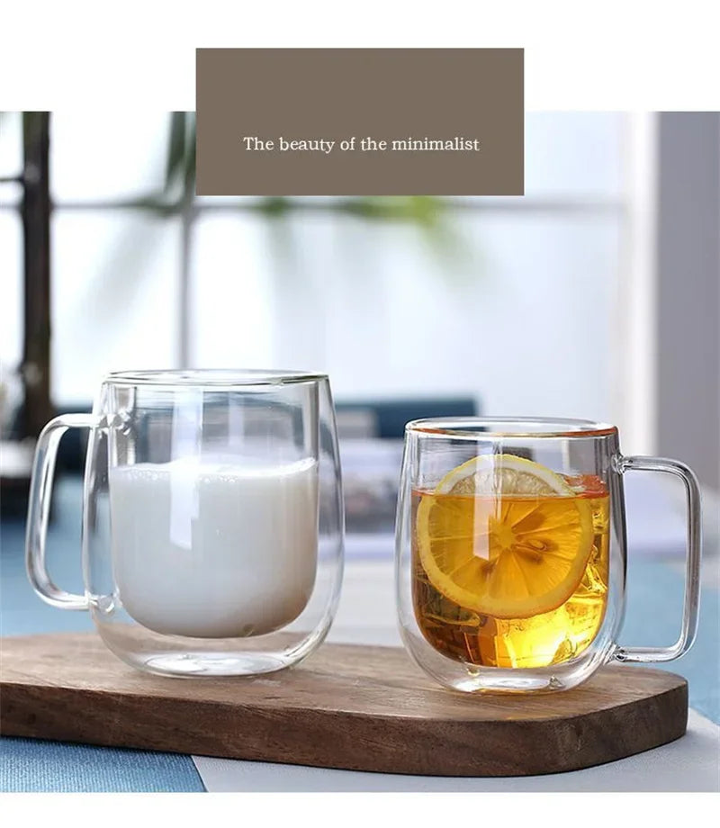 150/250/350ML Glass Cup with Handle Heat Resistant High Borosilicate Double Wall Glass Coffee Milk Beer Cups Kitchen Tools Gift
