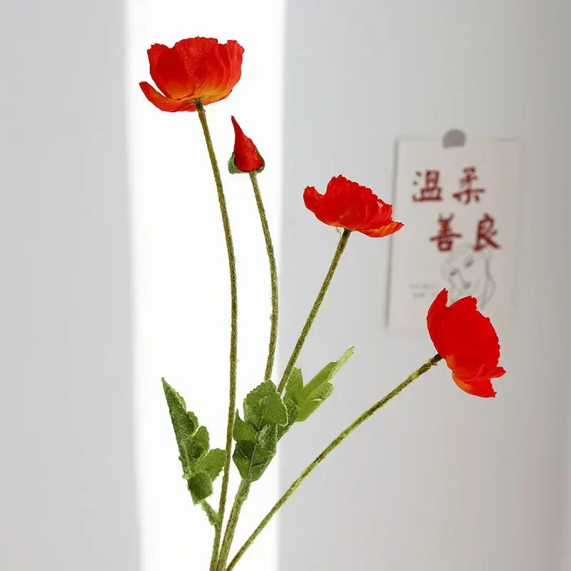 Artificial Silk Flowers Simulation Poppies Wedding Decoration Long Fake Poppy Branch Home Table Decor Ornaments Wedding Flowers