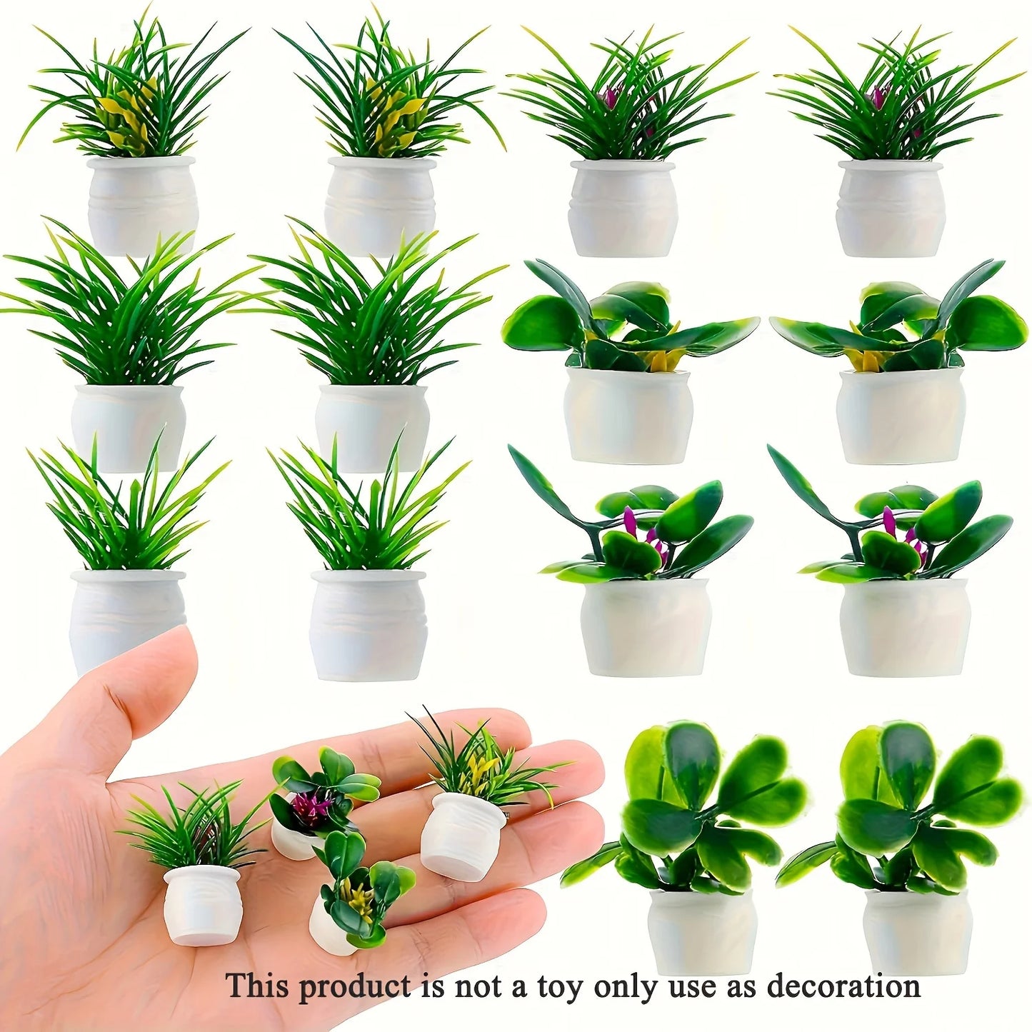 5pcs/set Artificial Mini Potted Plants, Tiny Miniature Fake Flower Pot Simulation Bonsai Decorative Grass Greenery in Pots For m