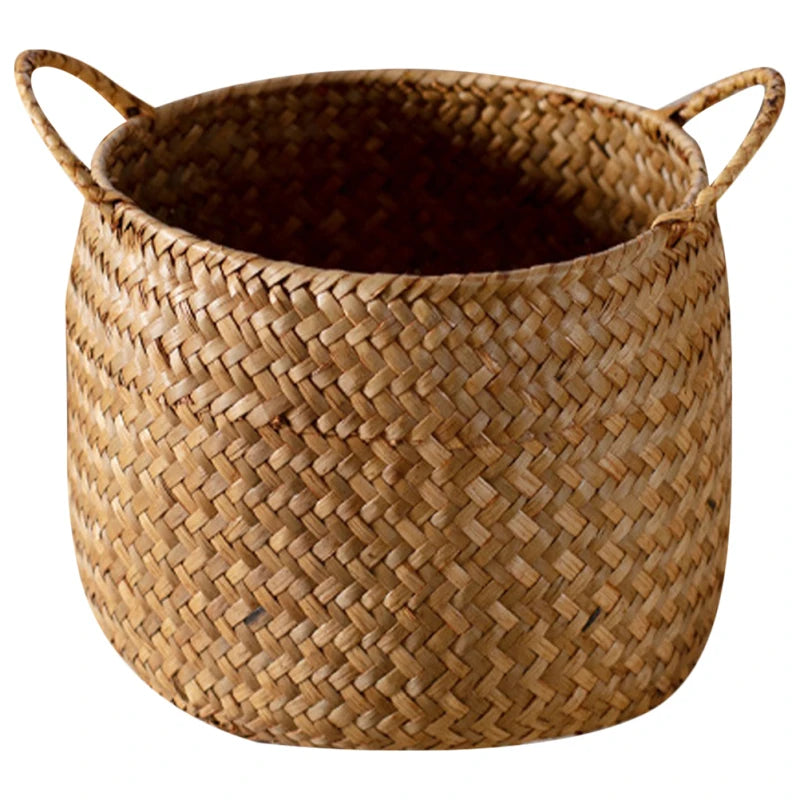 Storage Baskets Woven Sundries Small Japanese Flower Wicker Cute Organizers Brown with Handles Shopping