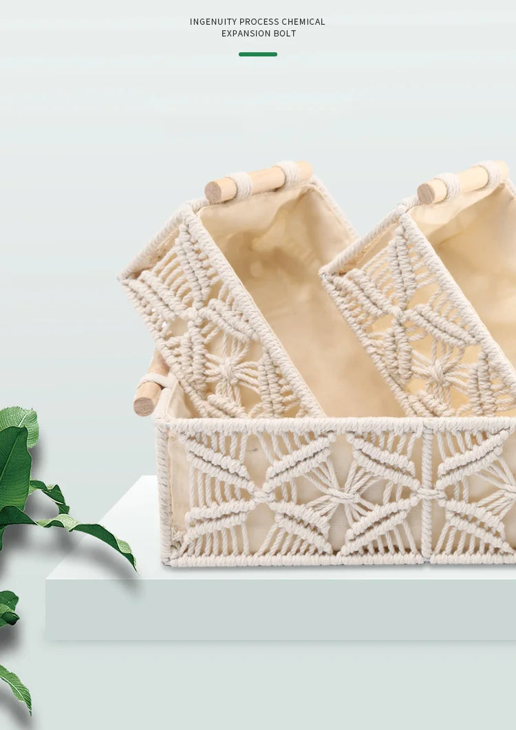 Handmade Woven Basket Cotton Rope Storage  Book Toy Desktop Sundries Storage Box Literary and Retro Style