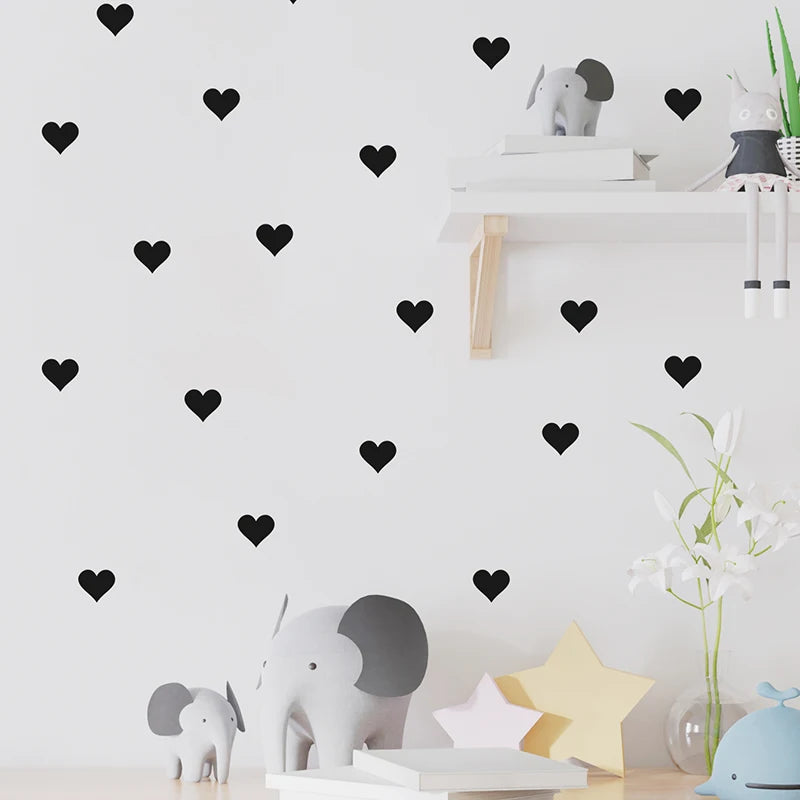 54pcs/set 5cm Soft Pink Heart Shape Wall Stickers for Kids Room Baby Nursery Room Wall Decals Bedroom Girl Room Home Decor Vinyl