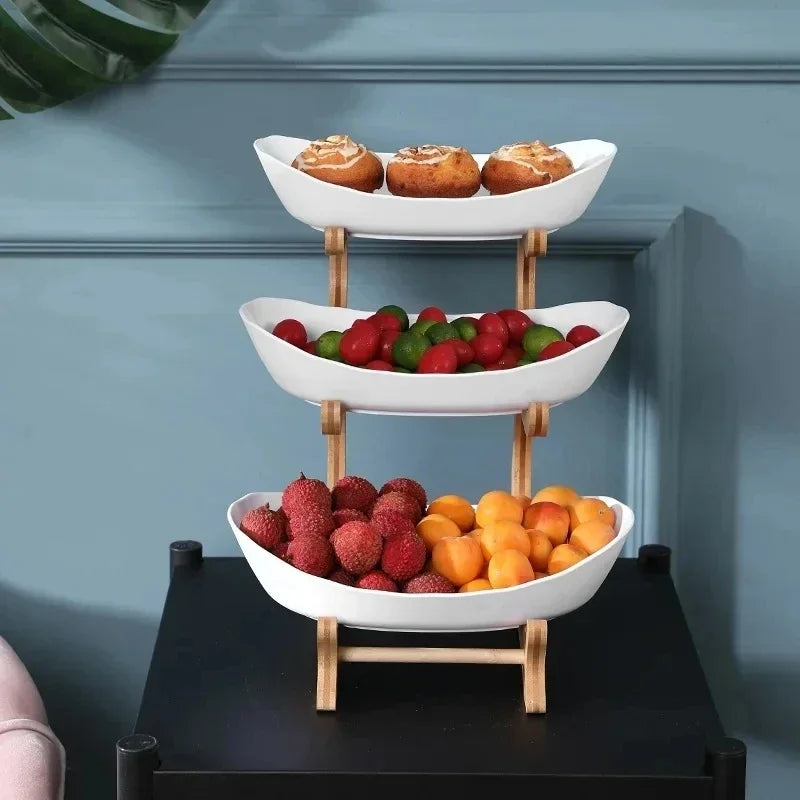 1/2/3 Layer Fruit Plate Light Luxury Plastic Wooden Snack Nuts Candy Dish Creative Salad Bowl Table Living Room Home Kitchen