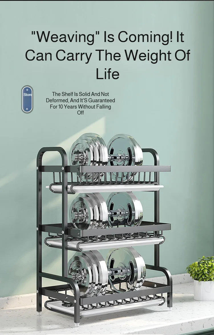 【Multi-Functional Kitchen Storage Rack】Dish Plate Organizer with Drainage Rack Countertop Utensil Holder for Chopsticks &