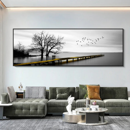Modern, Minimalist, Wall Art, Landscape Seaside Goldenwood Bridge, Canvas Print Poster, Home Living Room Backdrop Decoration