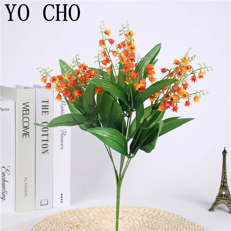 Artificial Flowers Lily of the Valley 7 Branches Fake Plastic Lily Flower Bridal Bouquet Wedding Party Decor Flores Artificiales