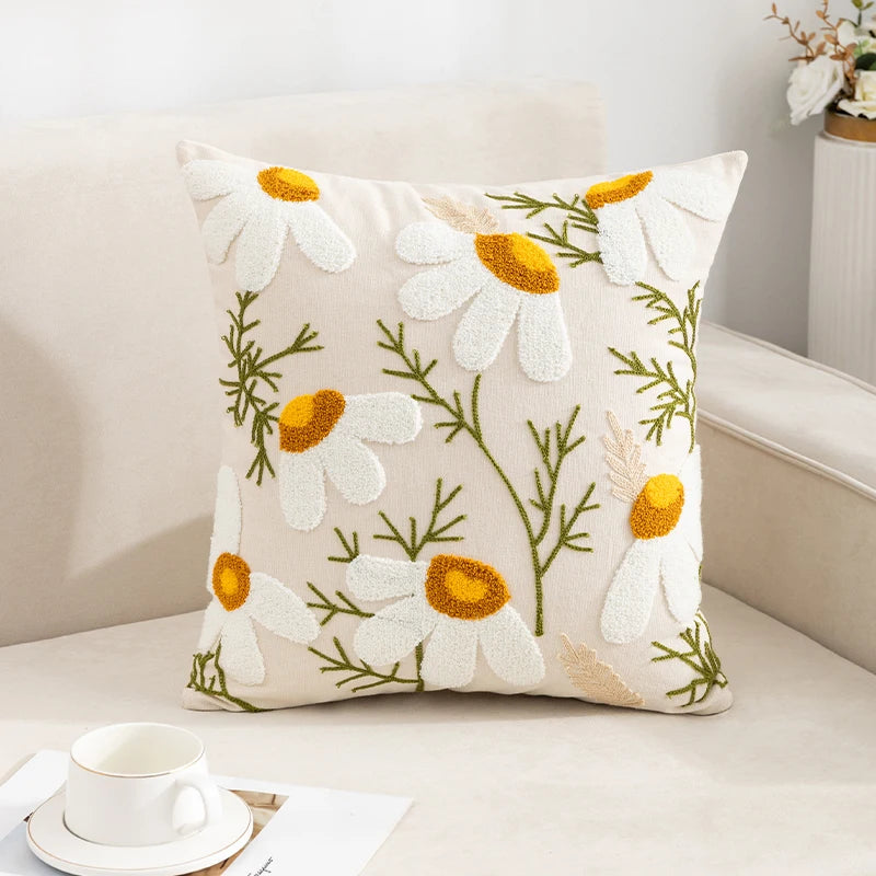 1PC Boho Embroidery Flower Throw Pillow Cover 17.7inx17.7in
