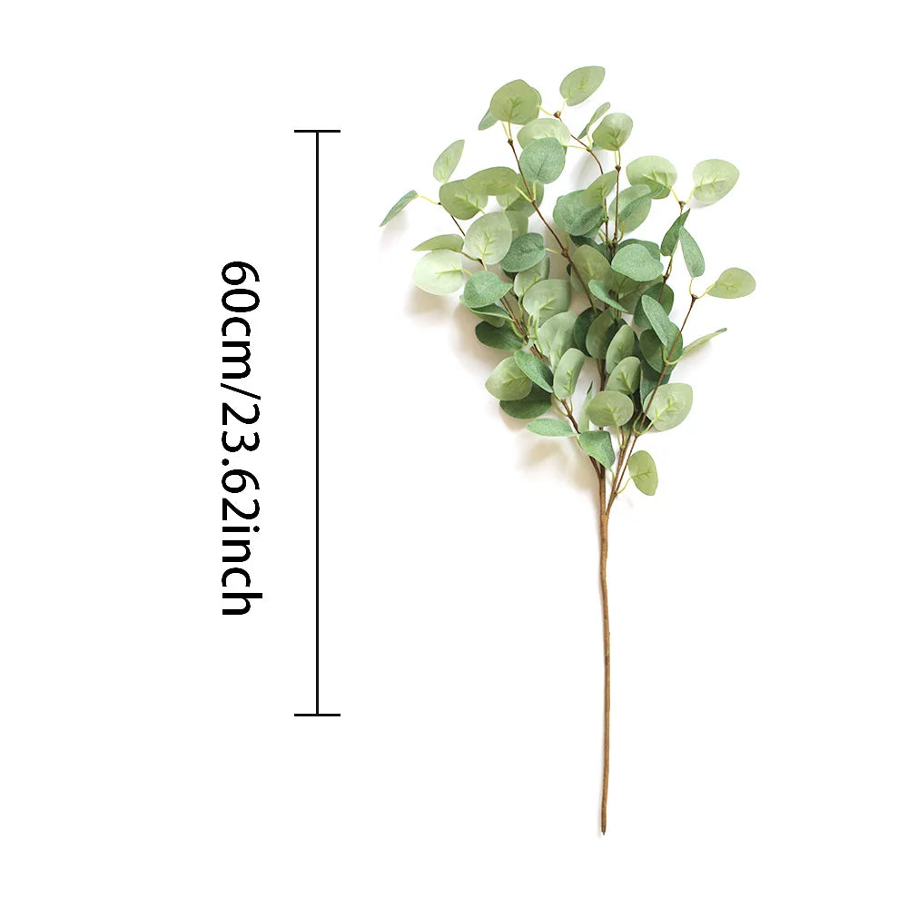 1pc Artificial Eucalyptus Stems Fake Plants 60cm Tall Fake Silver Dollar Leaves Greenery Plant Branches for Home Wedding Decor