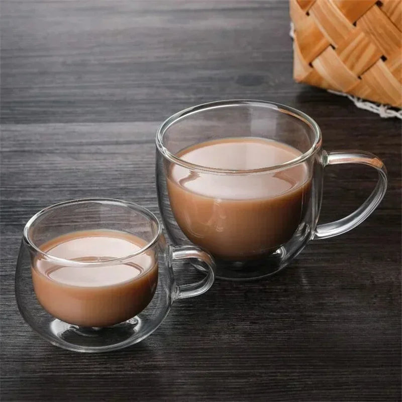 150/250/350ML Glass Cup with Handle Heat Resistant High Borosilicate Double Wall Glass Coffee Milk Beer Cups Kitchen Tools Gift