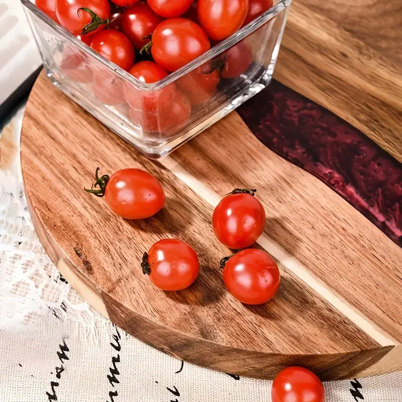 Round Acacia Wood & Resin Food-Safe Cutting Board - Perfect Kitchen Tray for Steak, Snacks, Fruit | Home & Restaurant Use