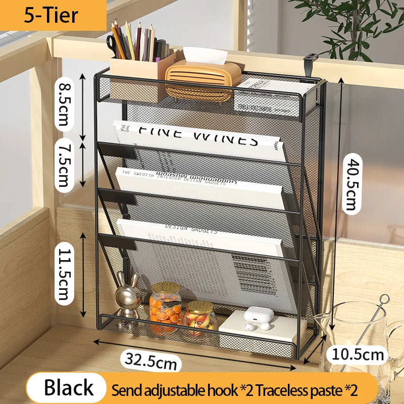 Wall File Holder 5 Pocket Mesh Hanging Wall Organizer Vertical Hanging File Folder Holder Magazine Rack for Paper Organization