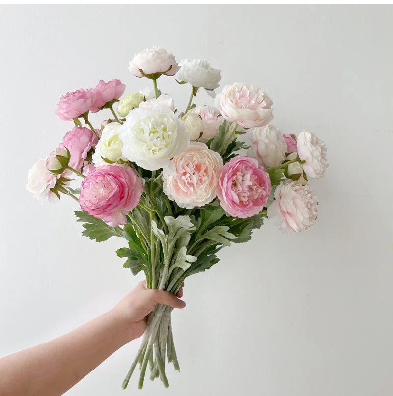 3 Heads Elegant Artificial Flowers Silk Peony Bouquet Home Decor Party Bride Wedding Decorations pink Fake peonies Plants