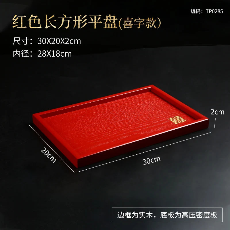 Chinese Red Solid Wood Tray Wedding Wedding Decorative Tray Home Dry Brew Tea Tray Wedding Supplies