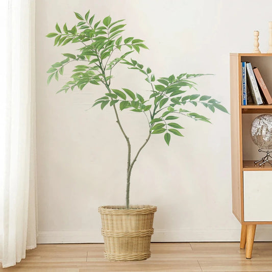 Large Artificial Plants Ficus Tree Branch Fake Lacquer Tree Plastic Banyan Plants Green Tall Palm Leaves For Home Garden Decor