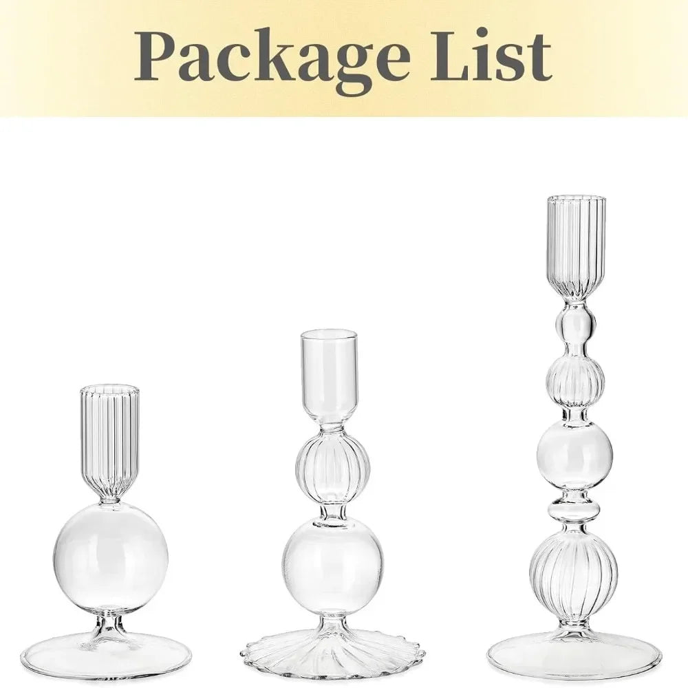 3Pcs/set Glass Candle Holders Crystal Ribbed Candlestick Romantic Wedding Candelabra Home Decor Vase Table Centerpieces Wedding