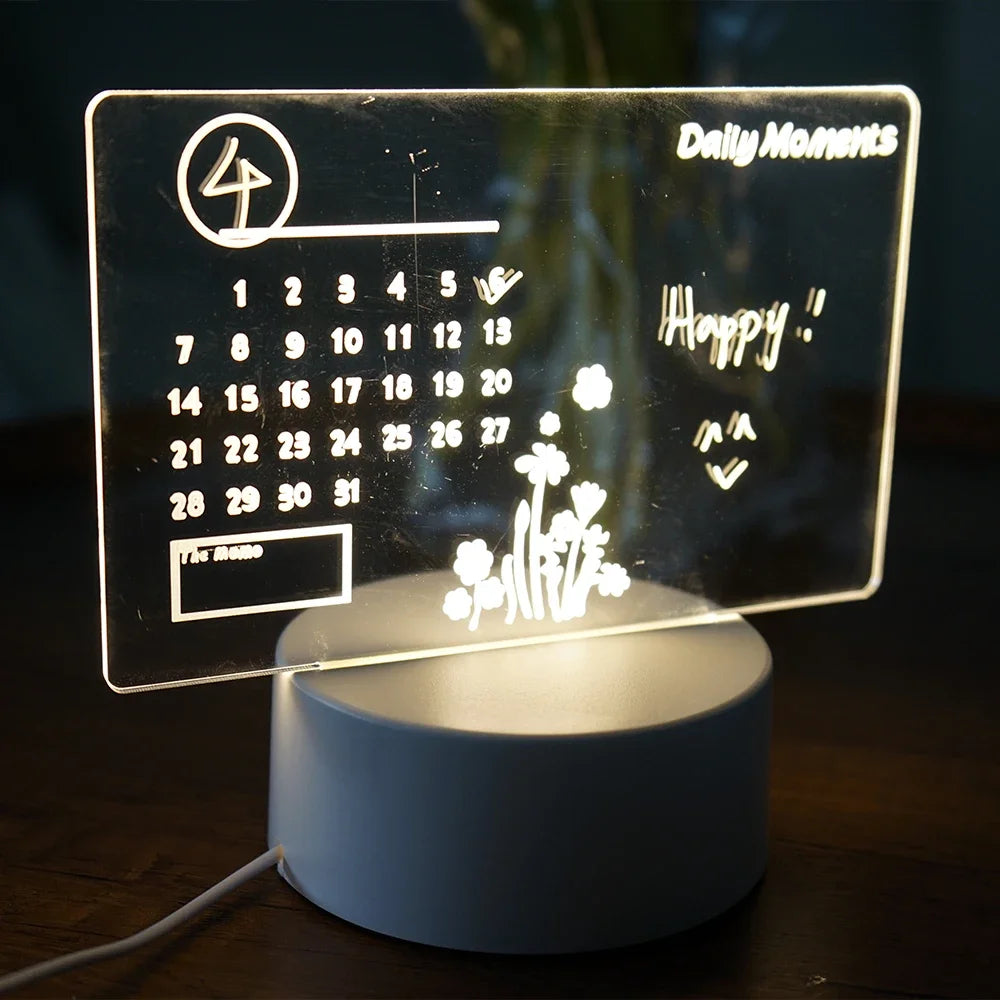 DIY Notepad LED Drawing Board Glowing Acrylic Message Board With Pen Erasable Children's Drawing Letter Message Board Night Lamp