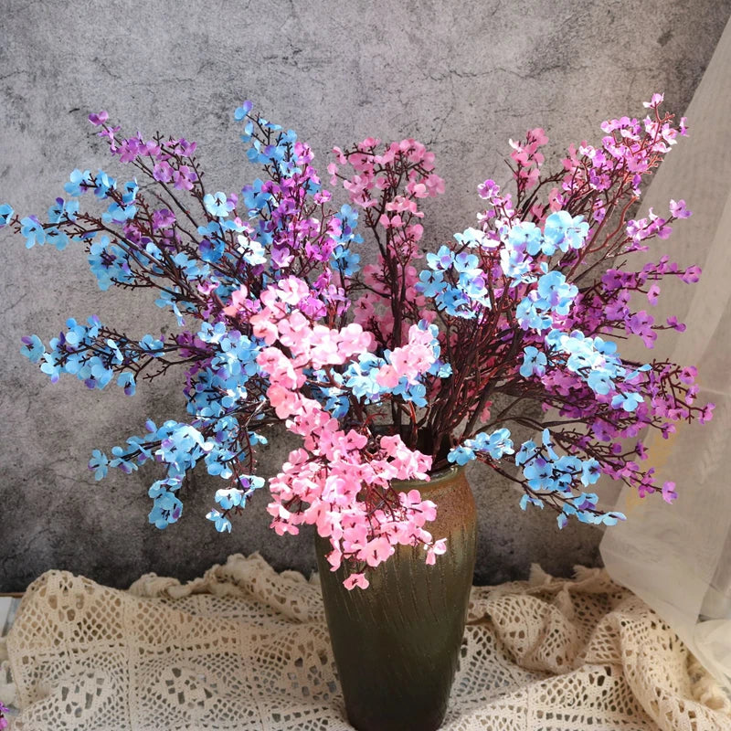 White Artificial Flowers Cherry Blossoms Gypsophila Fake Plants DIY Wedding Bouquet Vases for Home Decor Faux Festival Branch