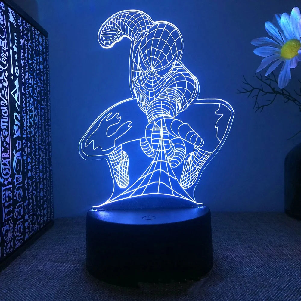 Spiderman 3D Acrylic Night Light USB Stereo LED Desk Lamp Phantom Light Surprise Birthday Gift LED Light Using USB and Battery