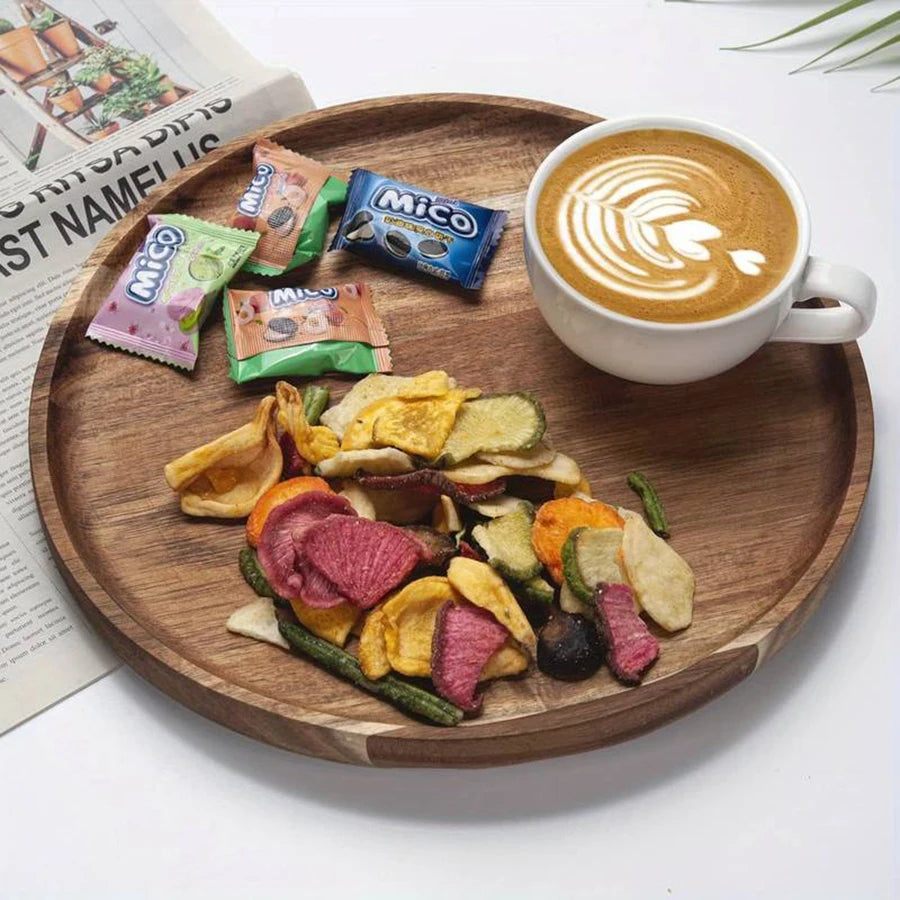 Classic circular wooden tray for kitchen restaurant serving baking dessert tray jewelry storage tray