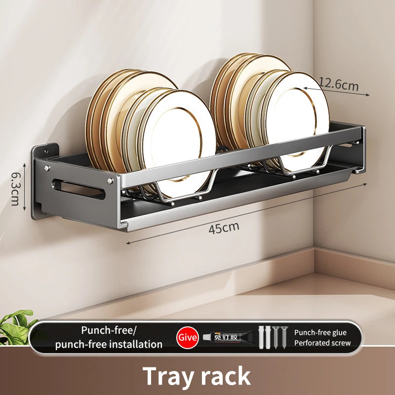 Kitchen Bowl Plate Drying Storage Shelf Wall Mounted Dish Drainer Rack Multifunction Chopsticks Spoon Tableware Dish Holder