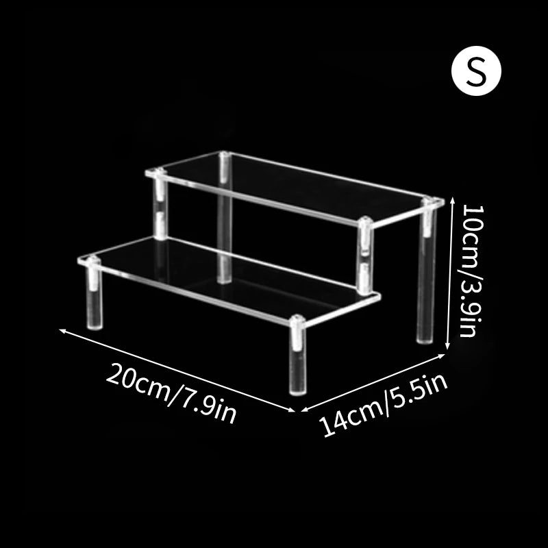 1-3 Tier Acrylic Display Stand Mini Doll Storage Rack Model Figurine Display Stand Transparent Ladder Makeup Organization Shelf