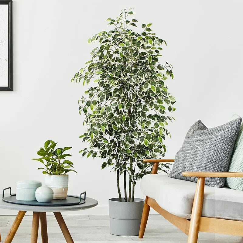3-6Ft Large Artificia Ficus Tree Fake Plants Plastic Palm Tree Real Touch Banyan Leaves for Home Garden Shop Office Decor