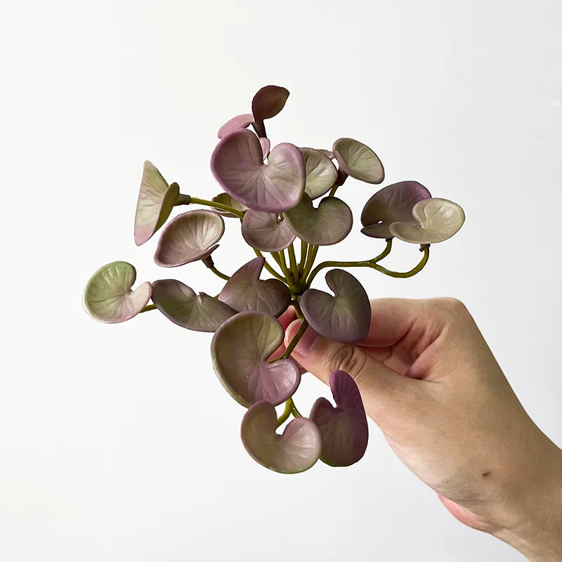 Artificial Plant Mini Bouquet Copper Coin Grass Soft Glue Fake Green Plants Wall Hanging for Home Office Garden Decoration