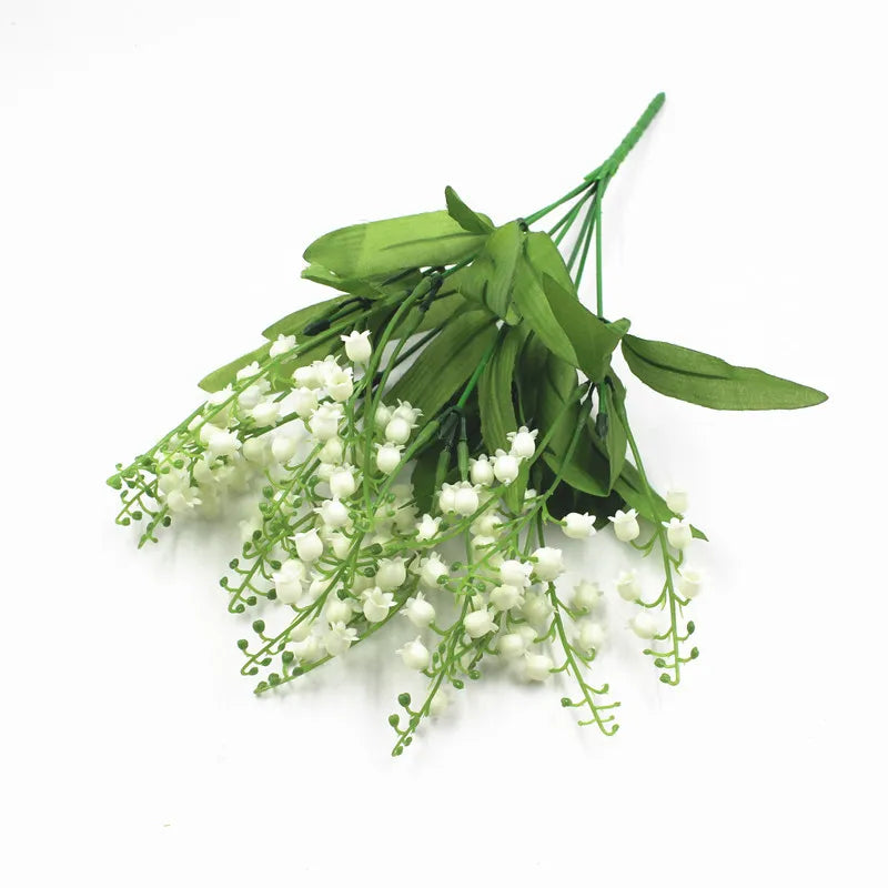 Artificial Flowers Lily of the Valley 7 Branches Fake Plastic Lily Flower Bridal Bouquet Wedding Party Decor Flores Artificiales