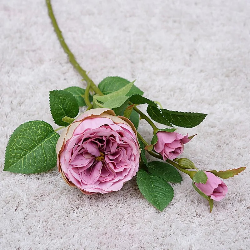 High Quality Simulation Single Branch 3 Roses Home Living Room Dining Table Wedding Decoration Fake Artificial Flowers Cheap