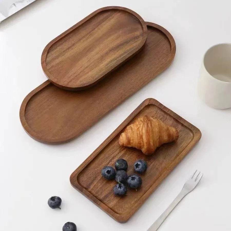 Solid Wooden Tray Rectangular Plate Fruit Snacks Food Storage Trays Hotel Home Oval Serving Tray Decorate Supplies